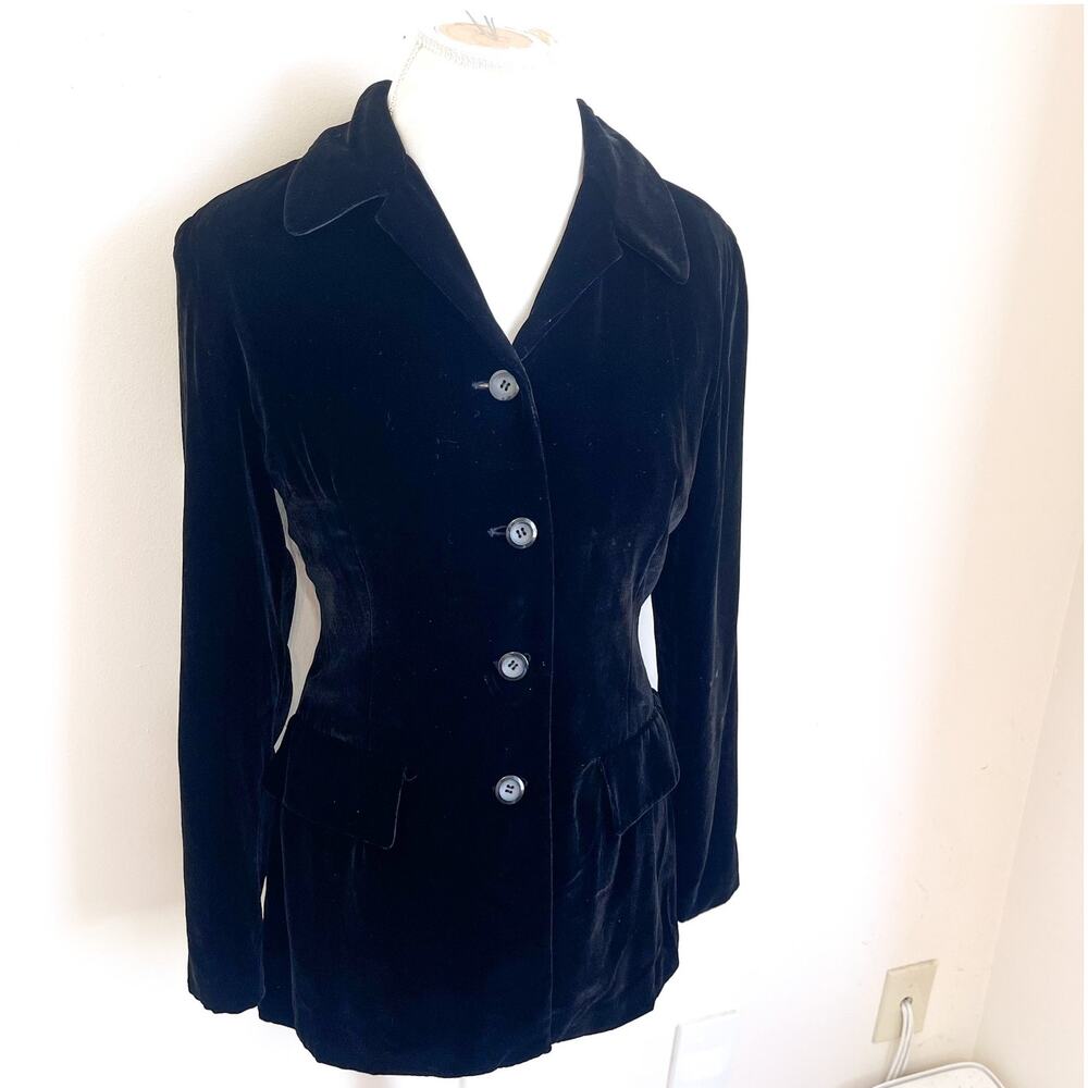 Anne Alexander Velvet Womens Blazer Jacket Size‎ 10 Black Luxury Party Holiday